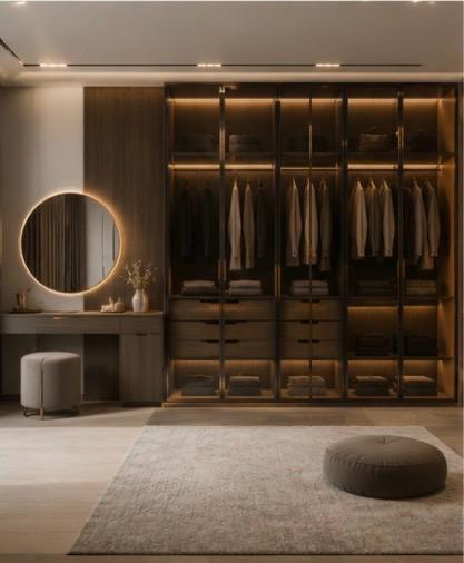 Dressing elegant cu oglindă iluminată și masă de toaletă la comandă